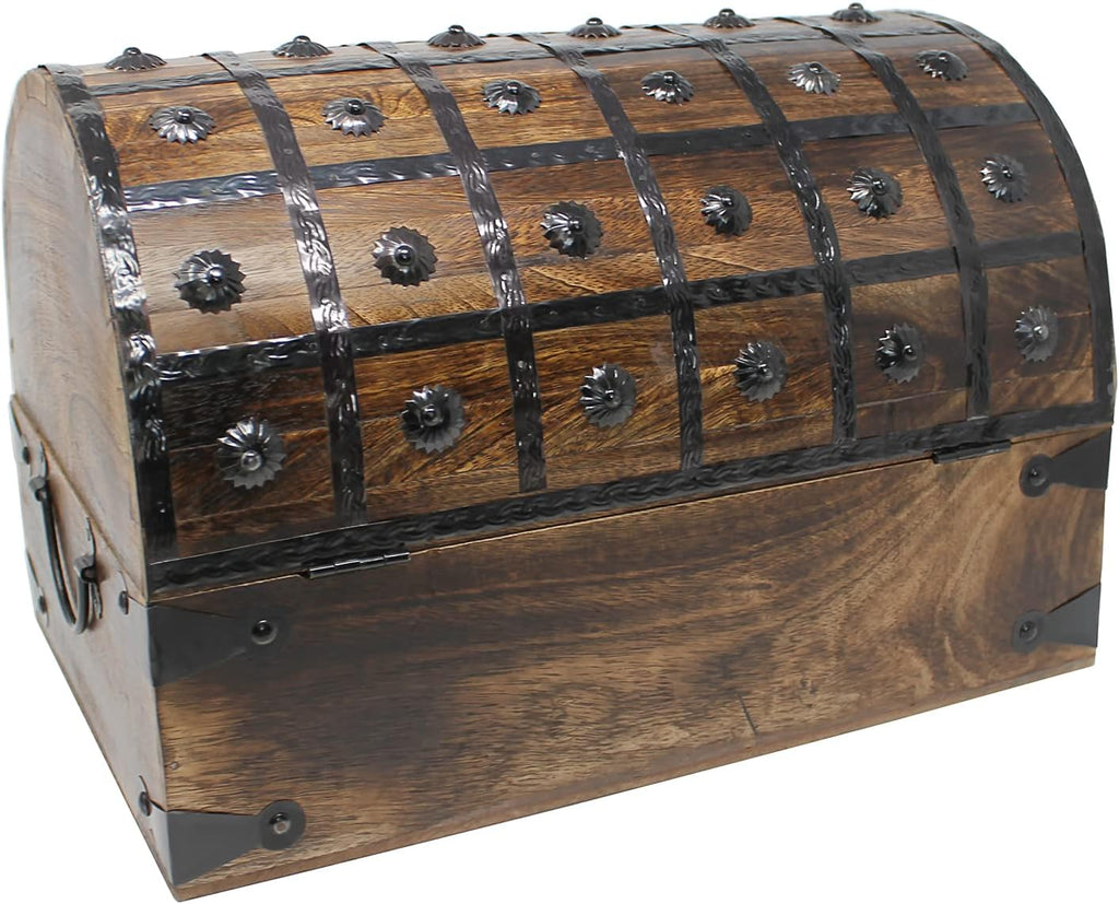 Pirate Treasure Chest with Iron Lock and Skeleton Key, X-Large 16 x 11 x 10.5 O72184
