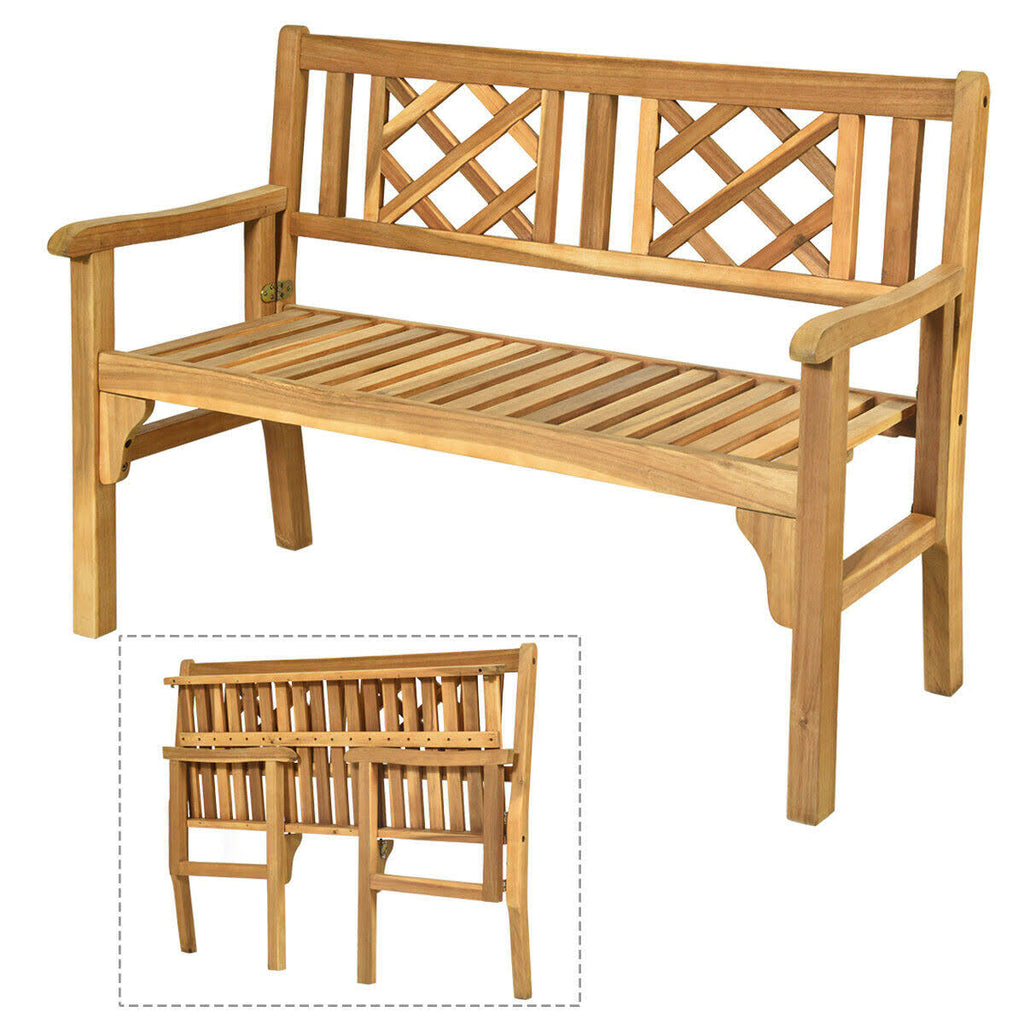 Patio Foldable Bench with Curved Backrest and Armrest K210