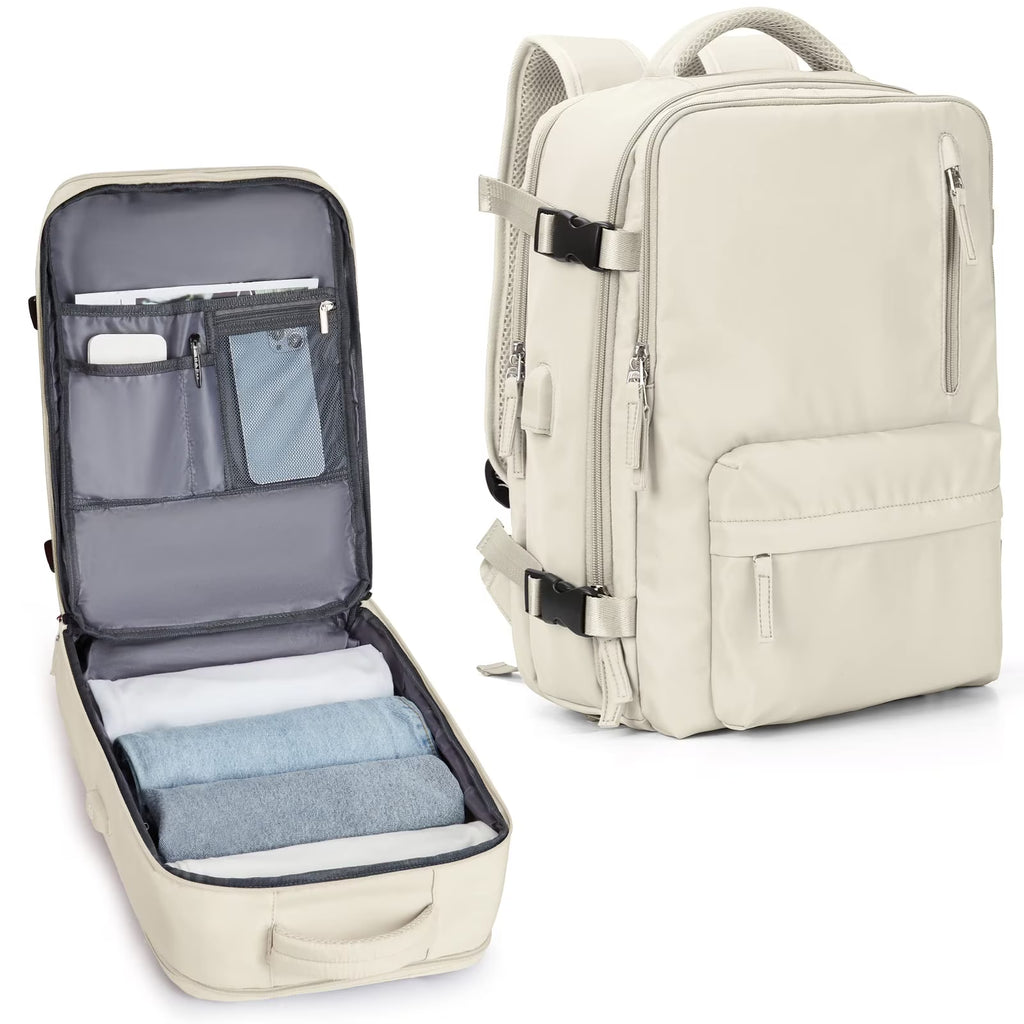 Beige Waterproof 14 Inch Laptop Travel Backpack with Shoe Compartment X3051
