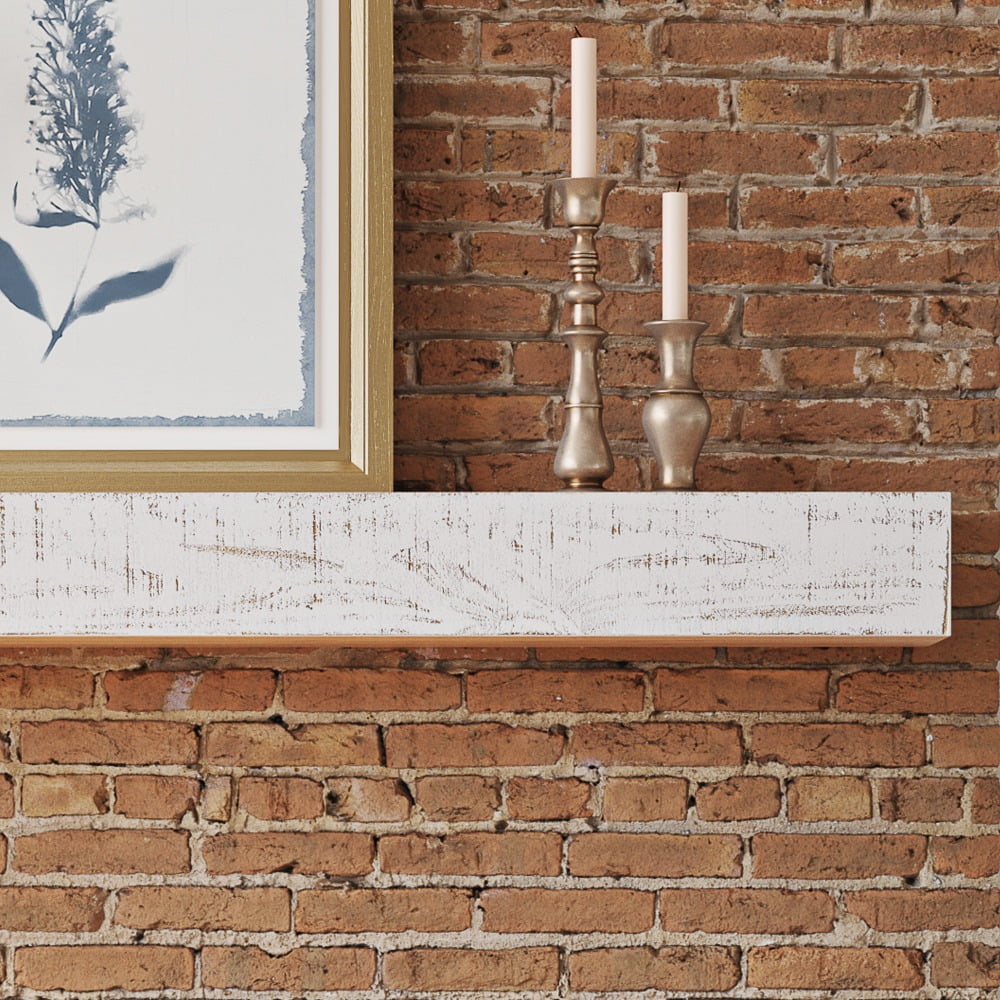 48" Whitewash Floating Wood Fireplace Mantel Shelf D961040