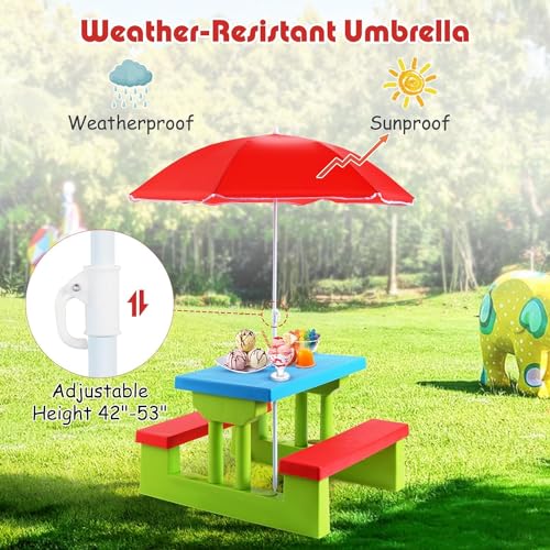Kids Plastic Picnic Table with Umbrella Q81497