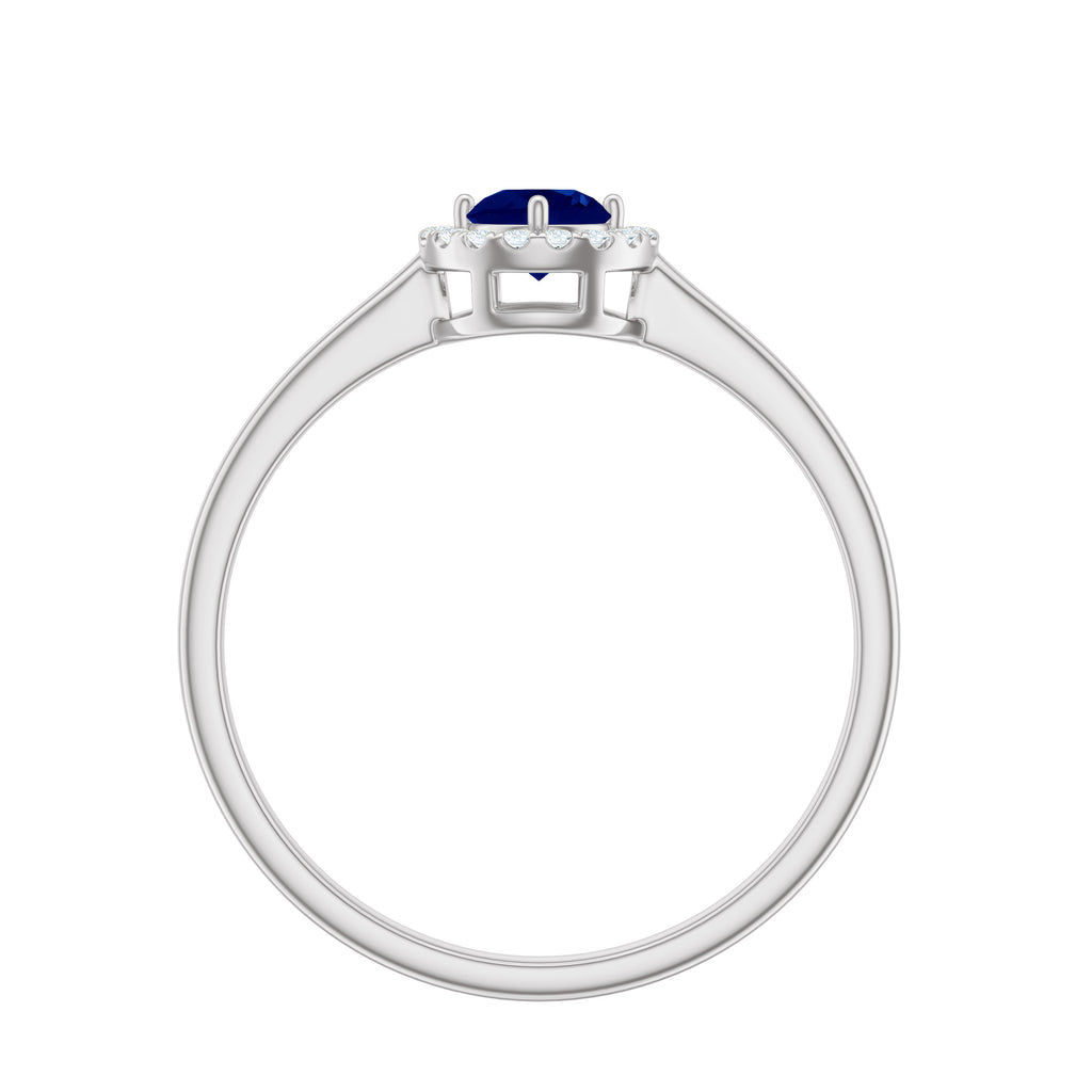Blue Sapphire and Diamond Halo Engagement Ring, 925 Sterling Silver, US 4.00 N791