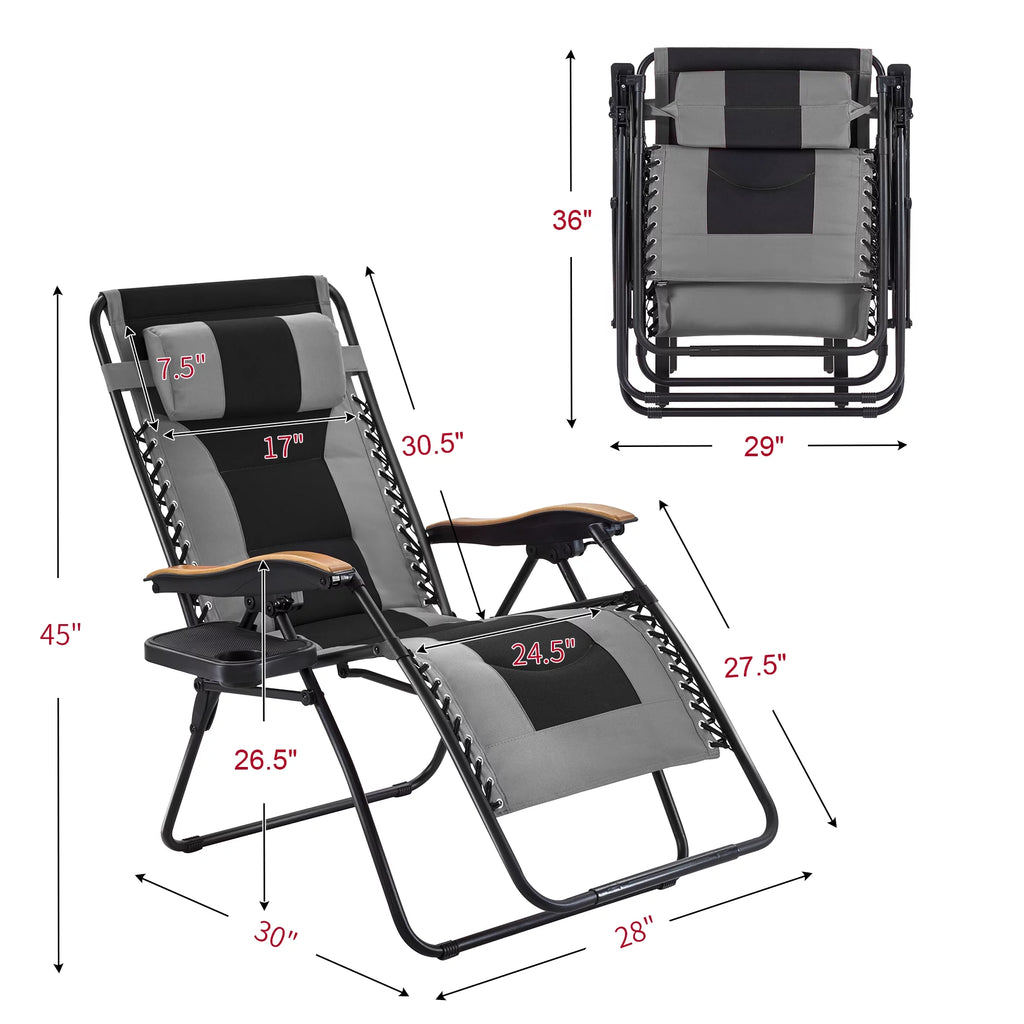 Gray Zero Gravity Padded Folding Chair with Cup Holder X55060