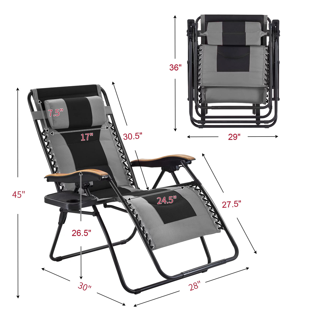 Gray Zero Gravity Padded Folding Chair with Cup Holder X55060