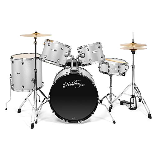 5-Piece Full Size Adult Drum Set with Remo Heads & Premium Brass Cymbals - Silver X508337