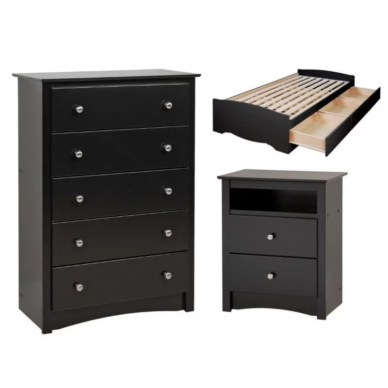 Twin Storage Bed Chest and 2 Drawer Night Stand J357981