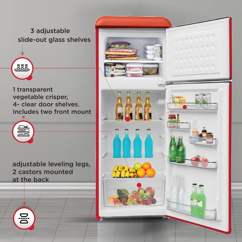 7.5 cu. ft. Red Retro Mini Fridge with Top Freezer D4283