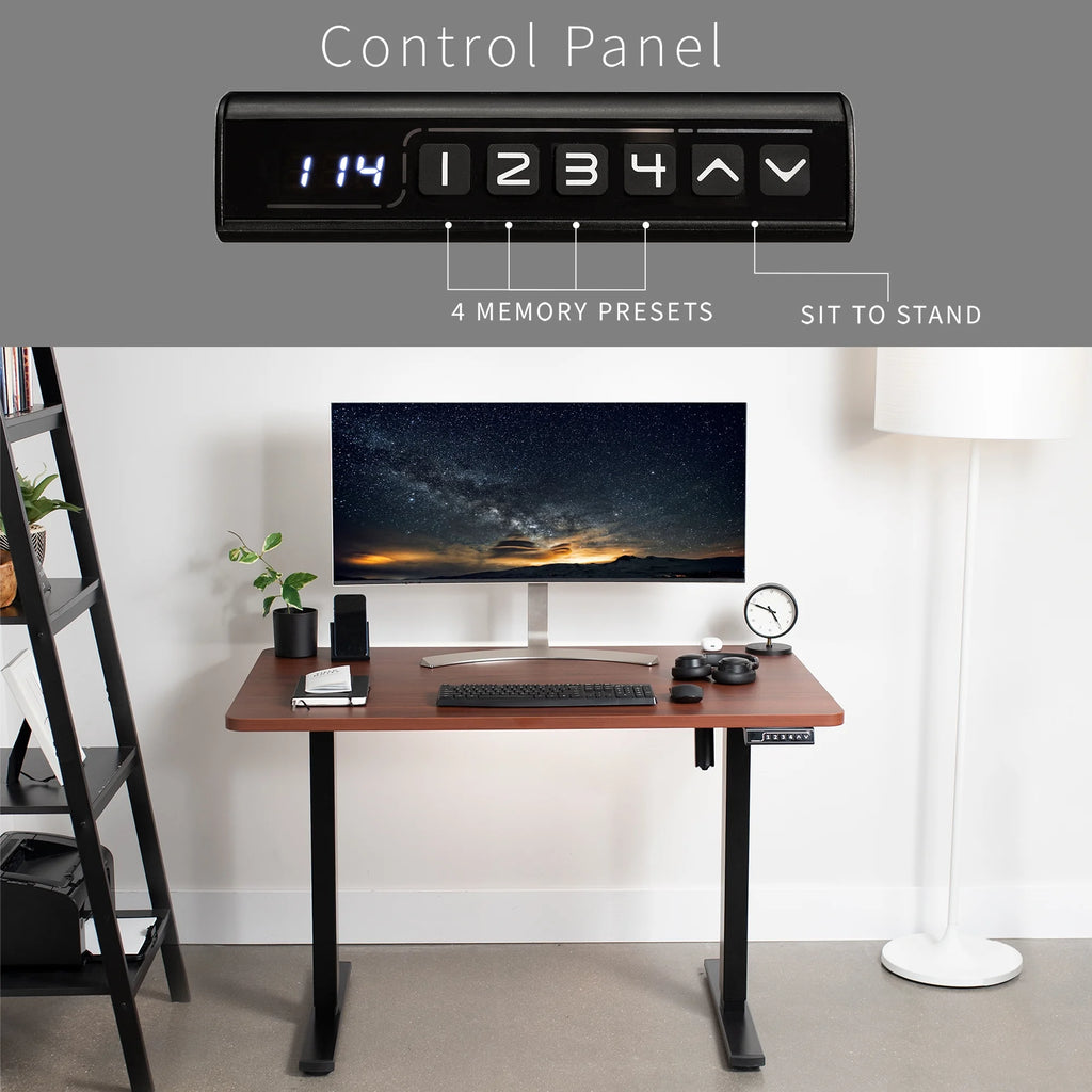Electric 48" x 30" Stand Up Desk, Dark Walnut Top, Black Frame V9434