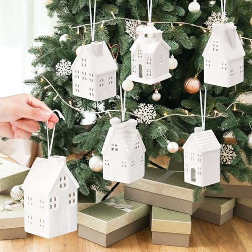 Set of 6 White Ceramic Christmas Village Houses H400481