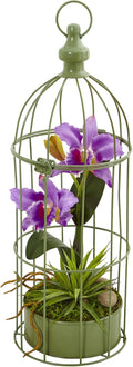 Silk Orchid Arrangement in Decorative Bird Cage Pack of 2 L443