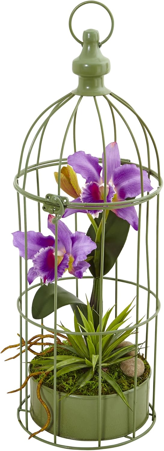 Silk Orchid Arrangement in Decorative Bird Cage Pack of 2 L443