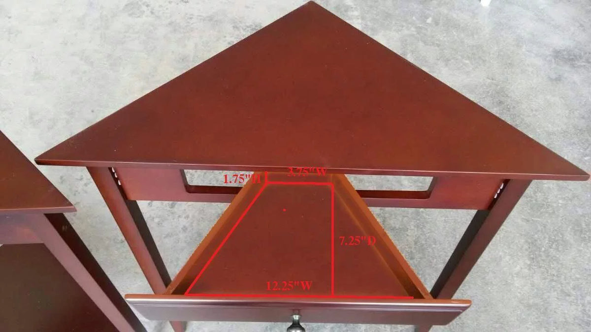 Walnut Wood Corner Side Table with Storage Drawer V5601