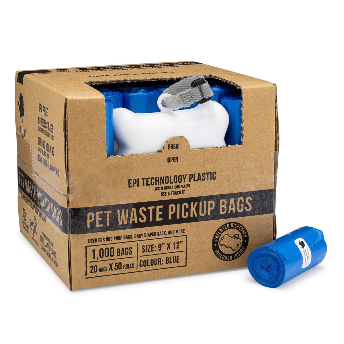 Dog Poop Waste Bags with Dispenser and Leash Tie T10945