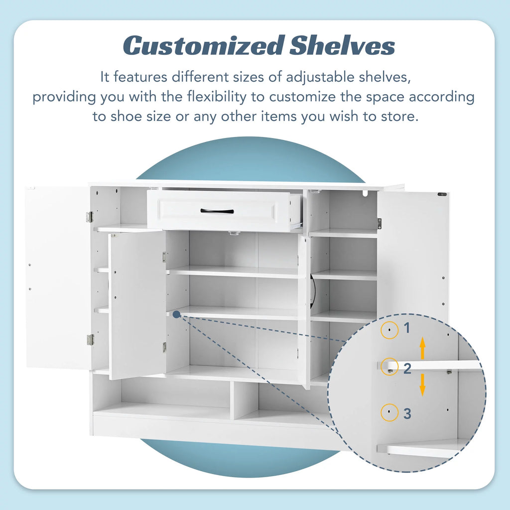 White 8 Adjustable Shelves Shoe Storage Cabinet I645406
