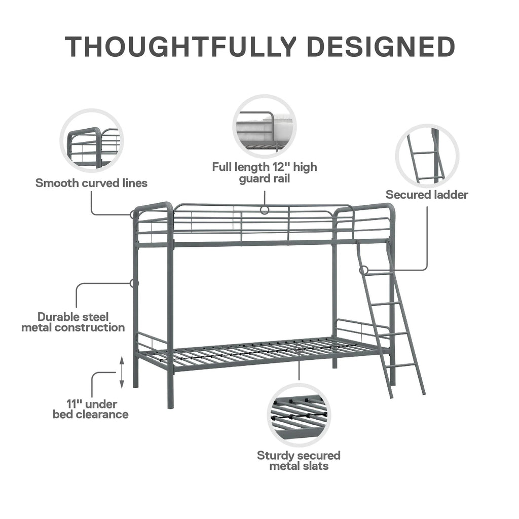 Twin over Twin Metal Bunk Bed with Ladder S6591