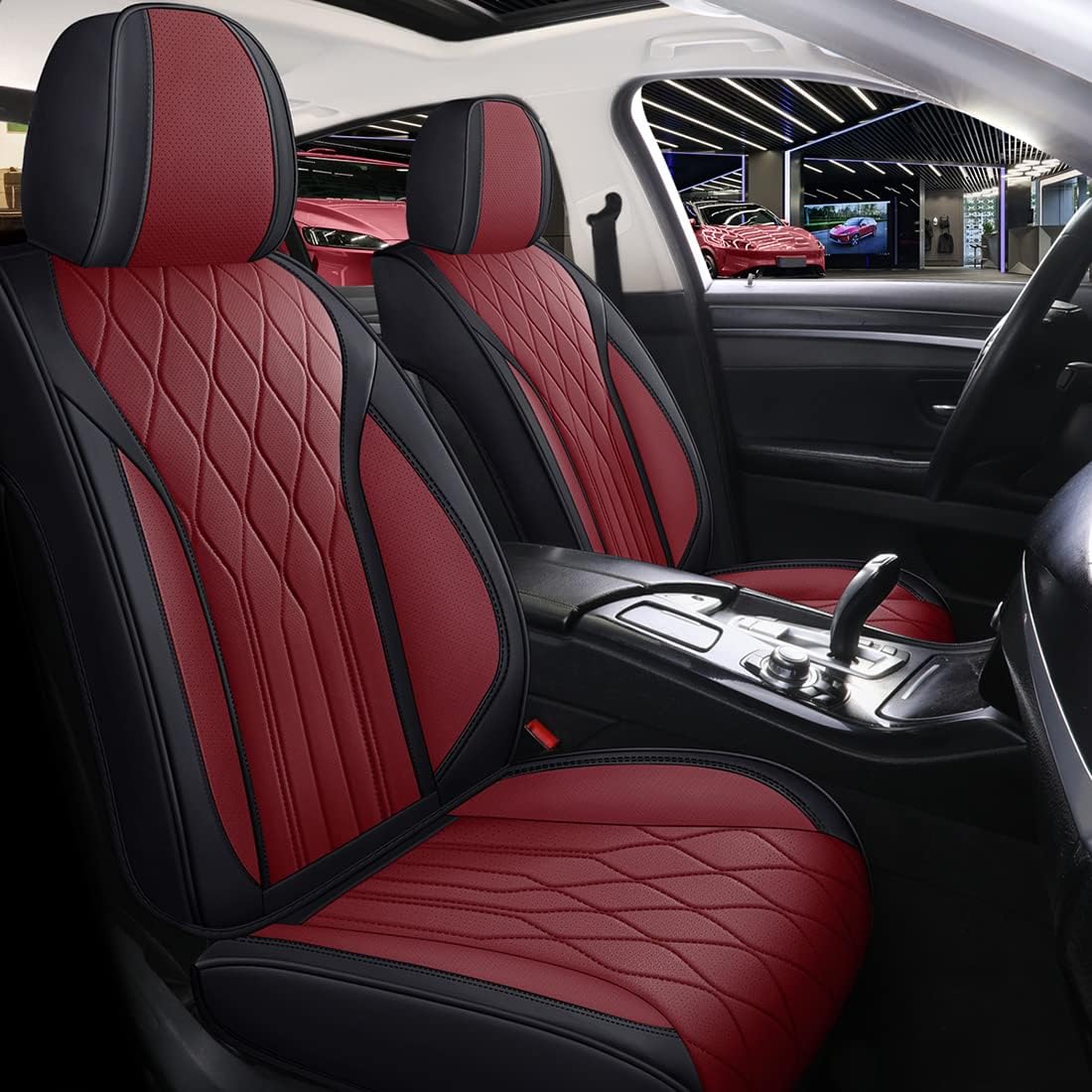 Blue Faux Leatherette Car Seat Covers 6pcs Front J156