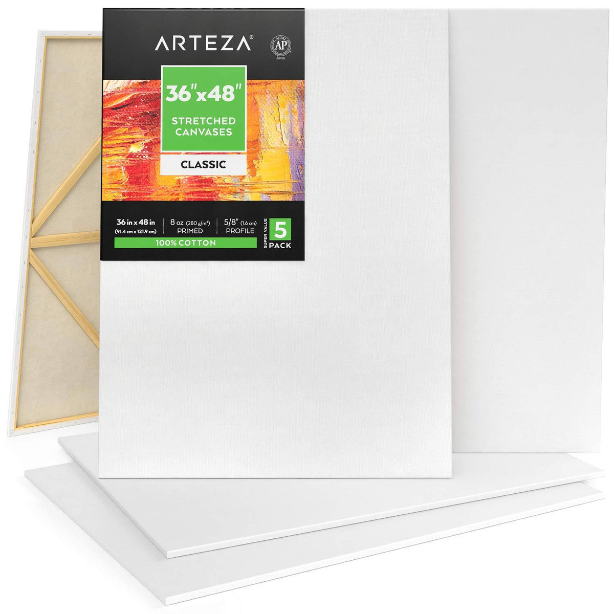 Blank Pre Stretched Canvas for Painting, 36x48 inch, Pack of 5 L82332