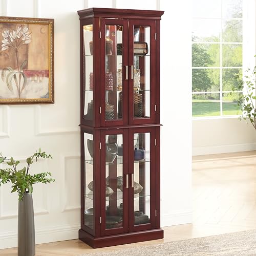Lighted Glass Display Cabinet with Adjustable Shelves and Mirrored Back P235