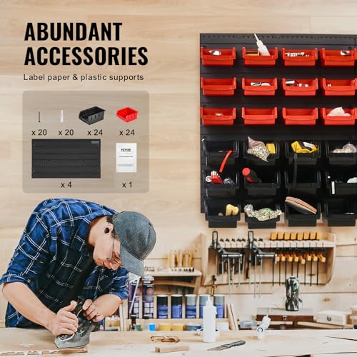 48-Bin Wall Mounted Storage Bins Parts Rack Organizer with Wall Panels Q913080
