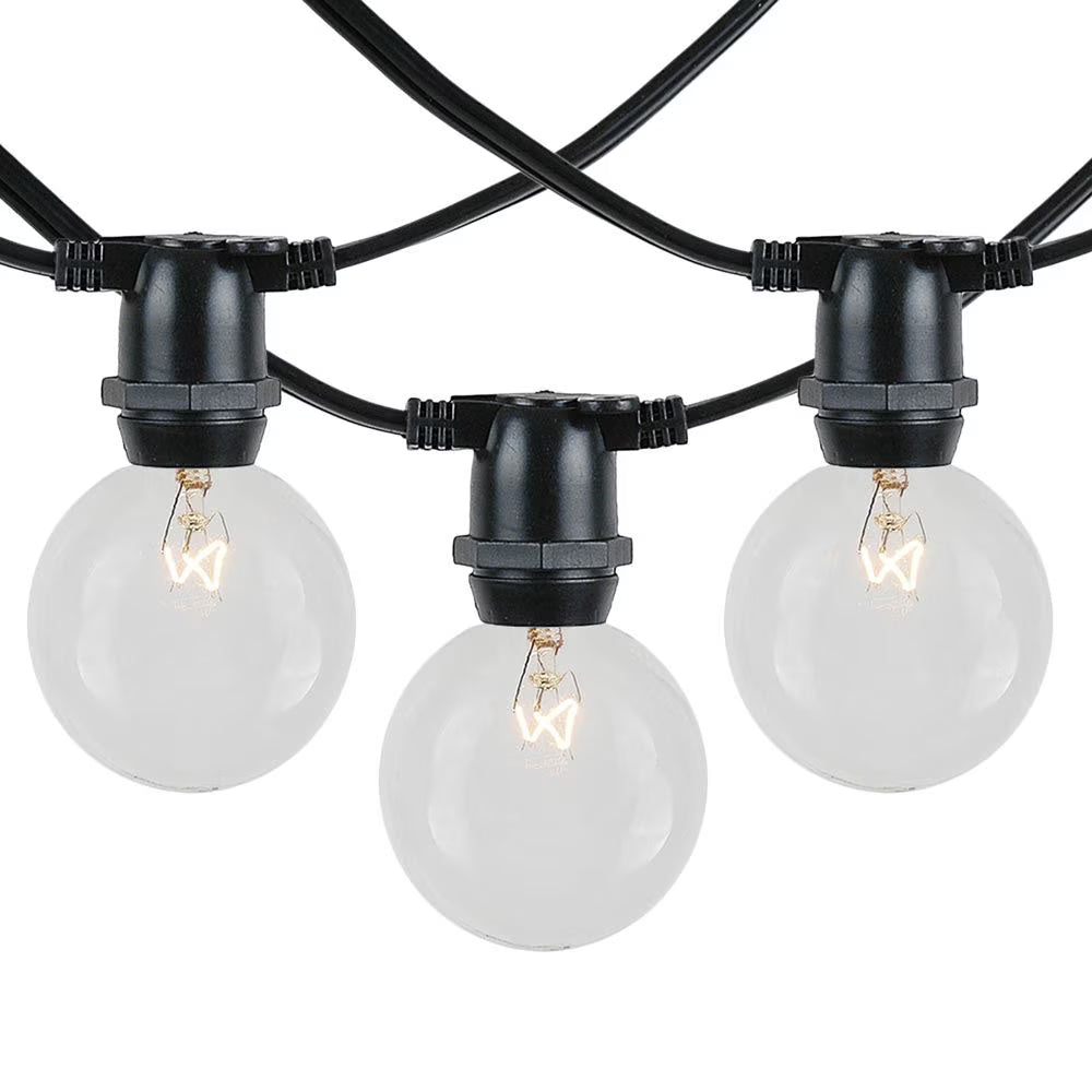 25' Clear Incandescent G50 Globe String Lights, Black Wire, 25 Sockets B702