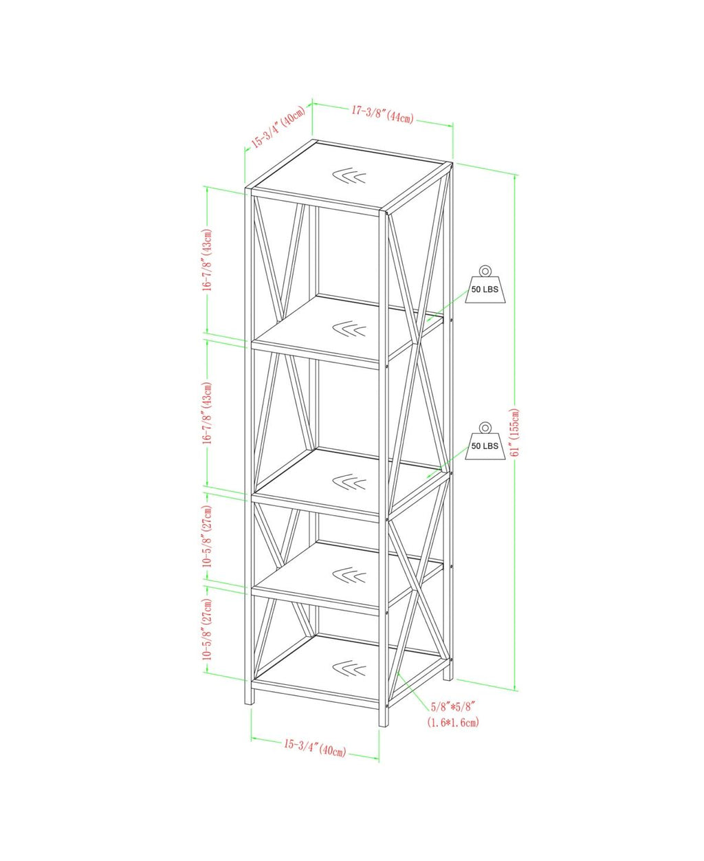 Brown Metal Wood Bookcase F54449