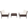 5 Piece Outdoor Conversation Set with White Cushion and Coffee Table Brown Poly Rattan E62126