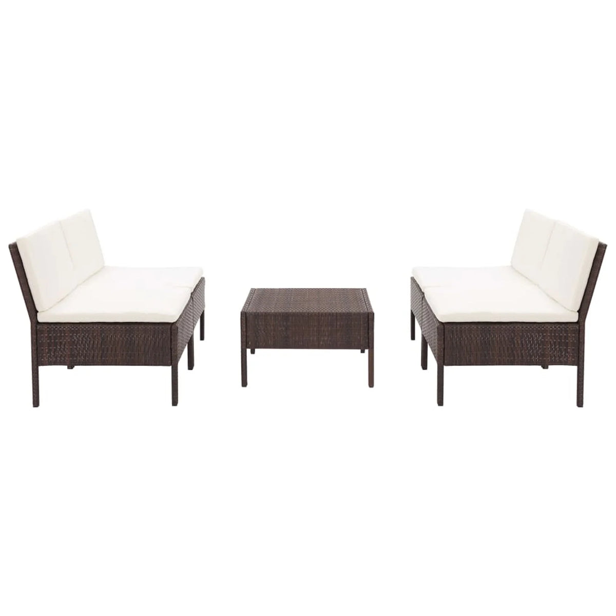5 Piece Outdoor Conversation Set with White Cushion and Coffee Table Brown Poly Rattan E62126