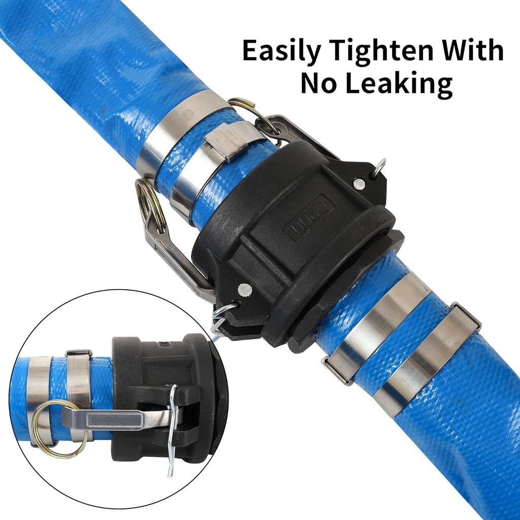 2 x 50FT Blue Discharge Hose with Camlock C and E Fittings, Reinforced PVC Lay Flat Backwash Hose Assembly V69915