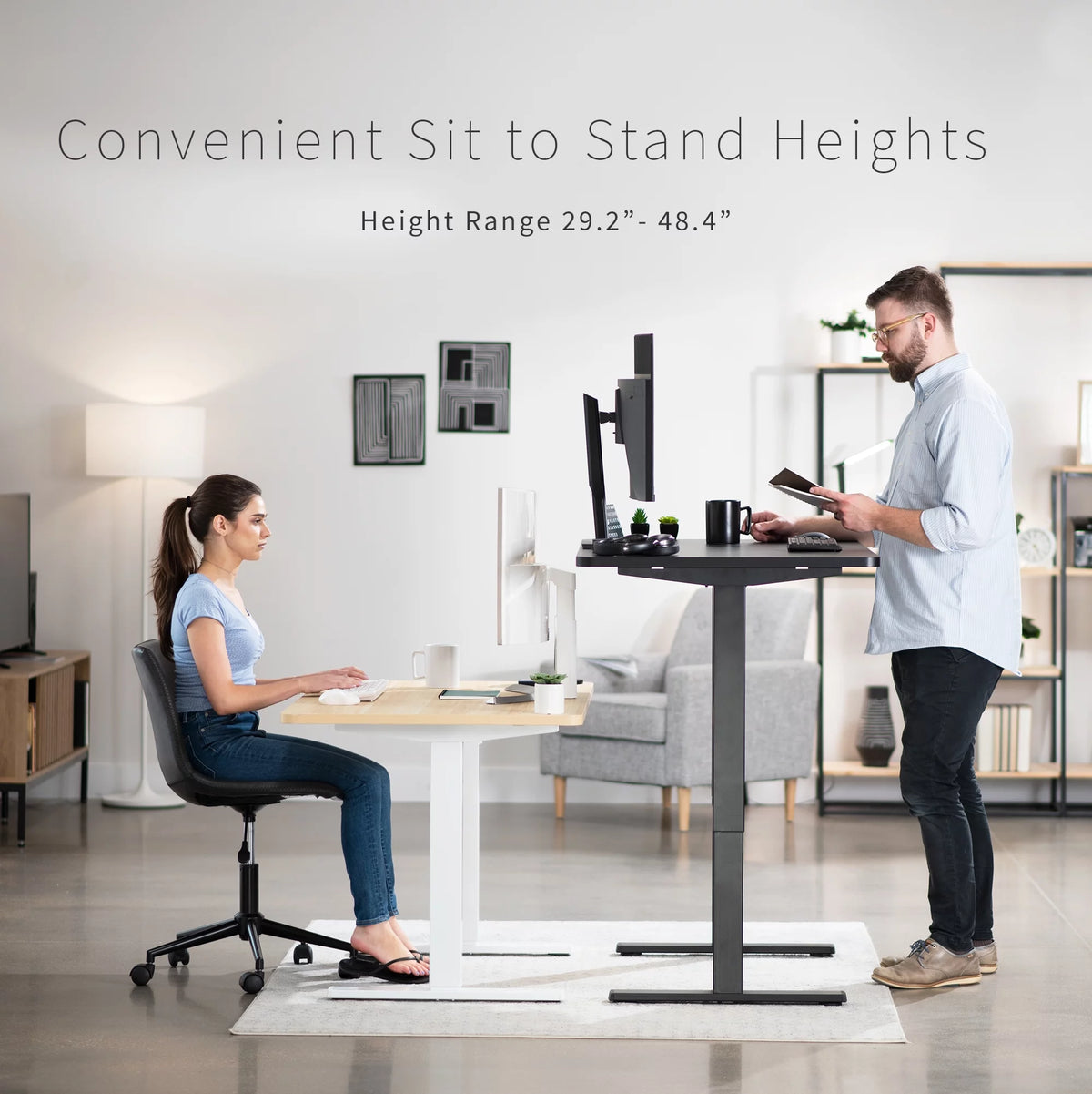 Electric 48" x 30" Stand Up Desk, Dark Walnut Top, Black Frame V9434