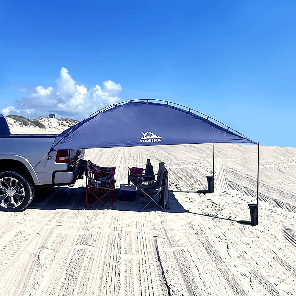 Teardrop Awning for SUV RVing, Car Camping, Trailer and Overlanding Light Weight Truck Canopy Durable Tear Resistant Tarp with 2 Sandbag C136250