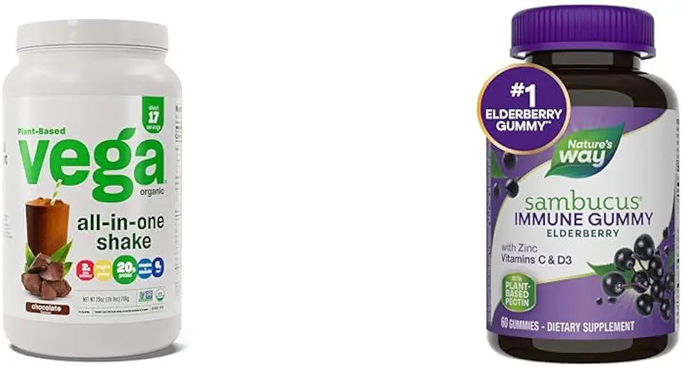 Chocolate Vegan Protein Powder and Elderberry Immune Gummies V22011