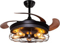 42'' Industrial Black Caged Ceiling Fan with Lights Remote Control E593288