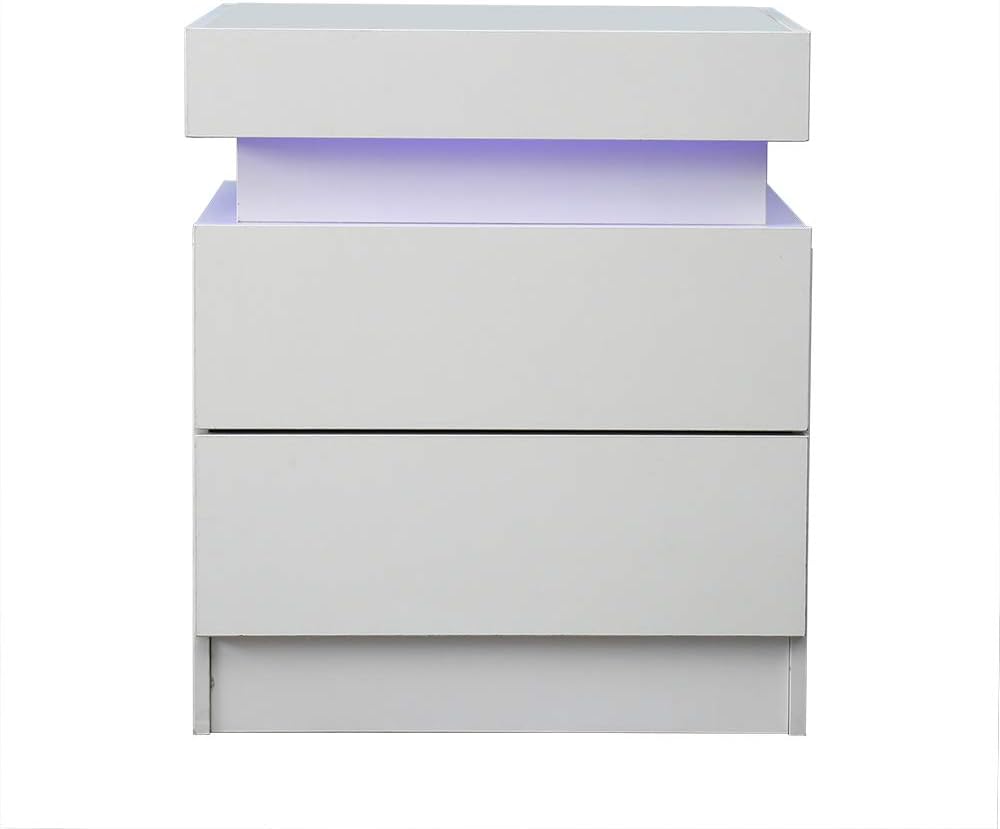 White 2 Drawer LED Nightstand F720558