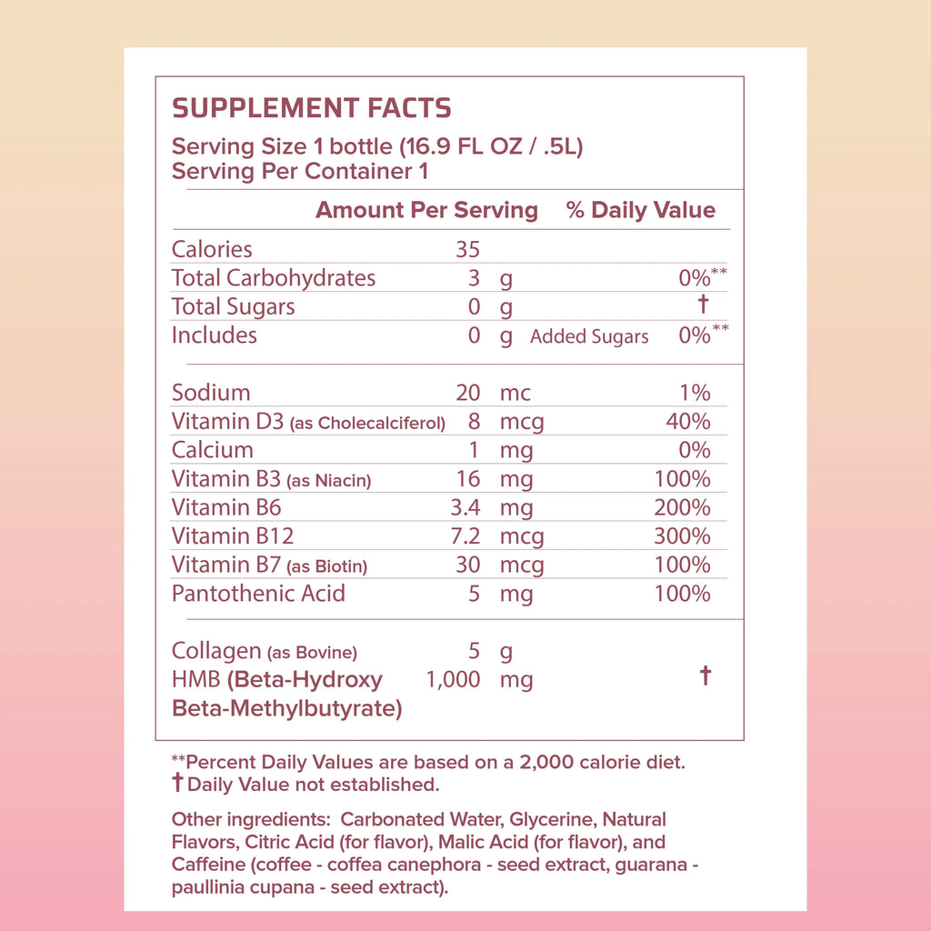 Strawberry Cream HMB-infused Seltzer with Vitamin D3, B-Complex, Caffeine, and Collagen (12 fl oz cans) S9246