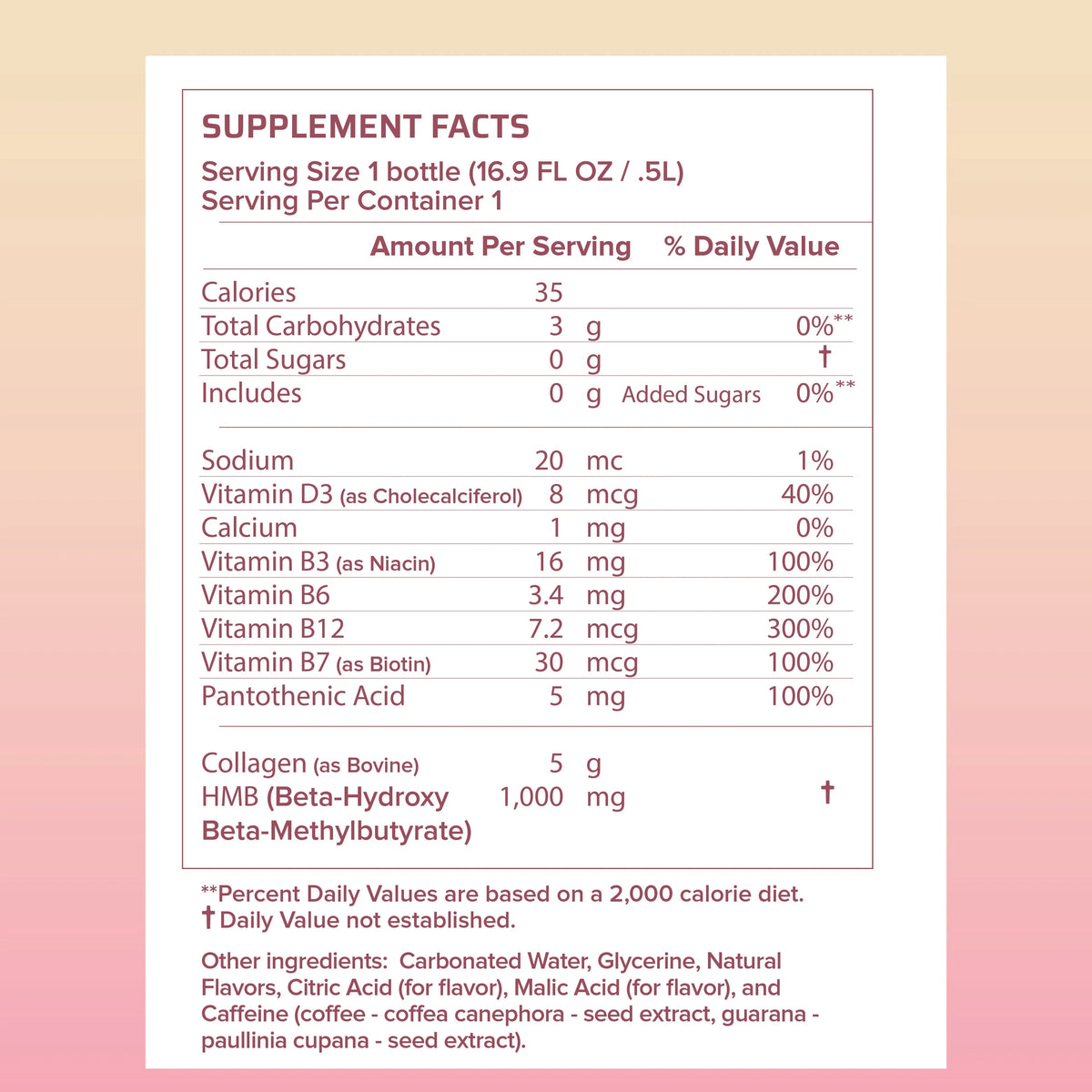 Strawberry Cream HMB-infused Seltzer with Vitamin D3, B-Complex, Caffeine, and Collagen (12 fl oz cans) S9246