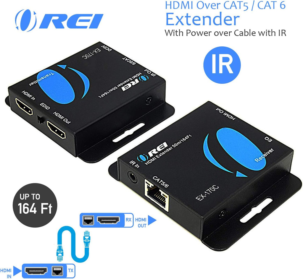 HDMI Extender Over CAT5/CAT6 with IR Upto 164 Feet - Loop Out - 1080P Full HD Signal Distribution I8509