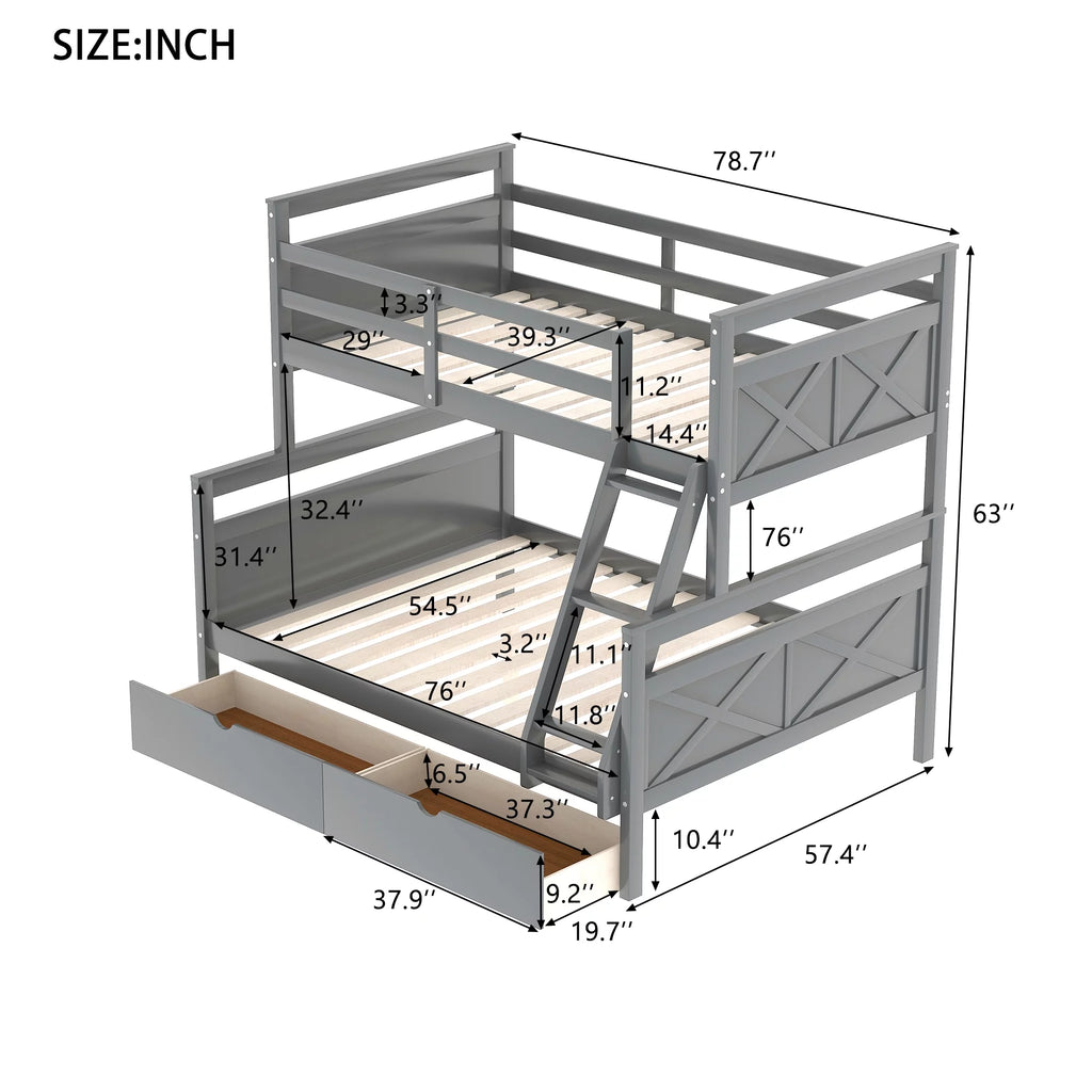 Gray Wood Convertible Bunk Bed with Drawers B140