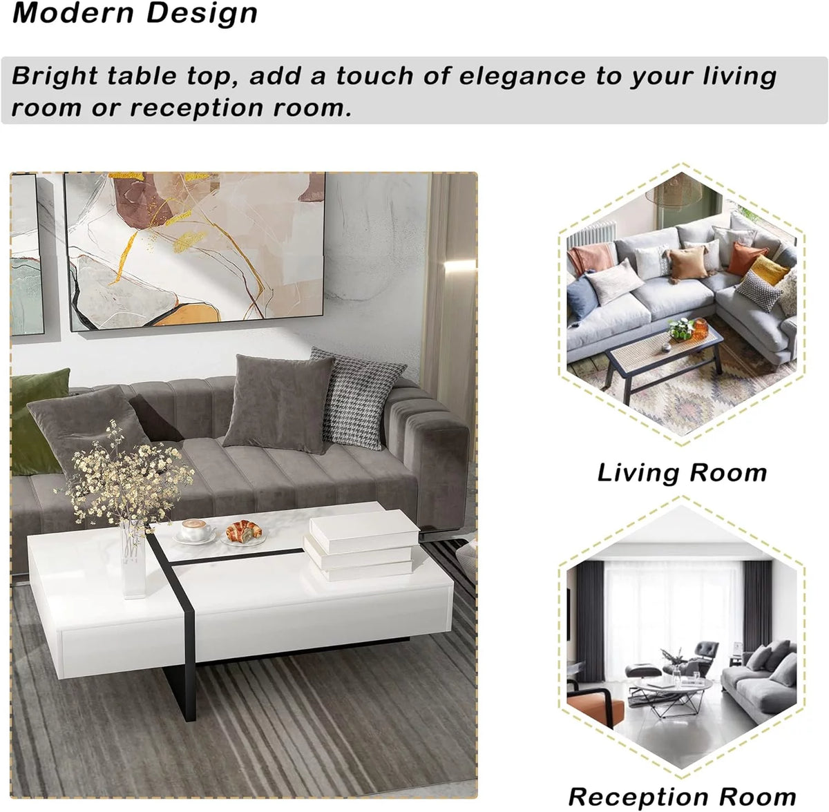 Rectangle Coffee Table with Large Drawer, High Gloss White G5771