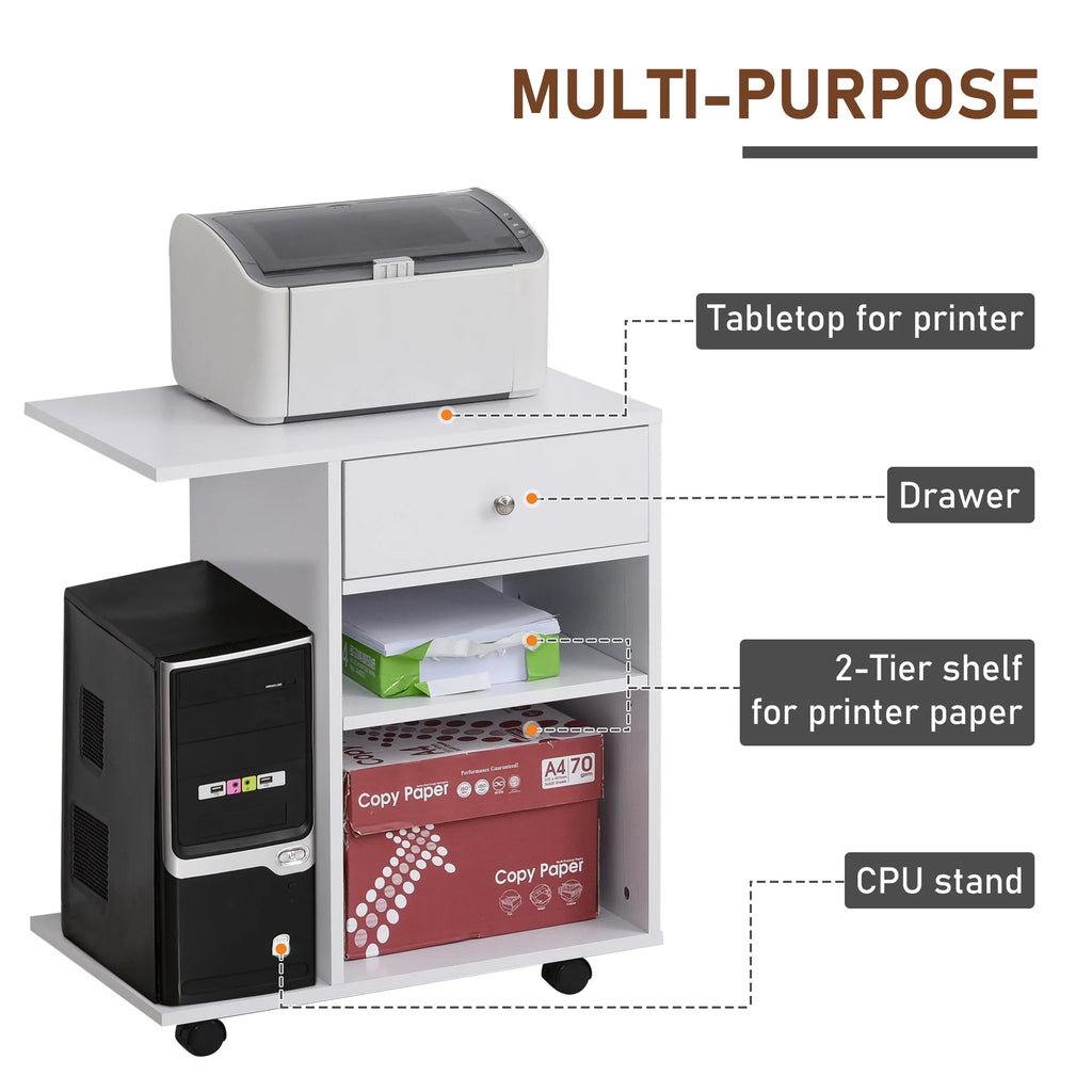 Printer Table Desk with Wheels and Adjustable Shelf E6508