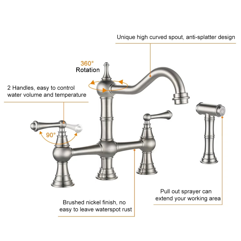 Brushed Nickel Kitchen Faucet with Side Sprayer E2420