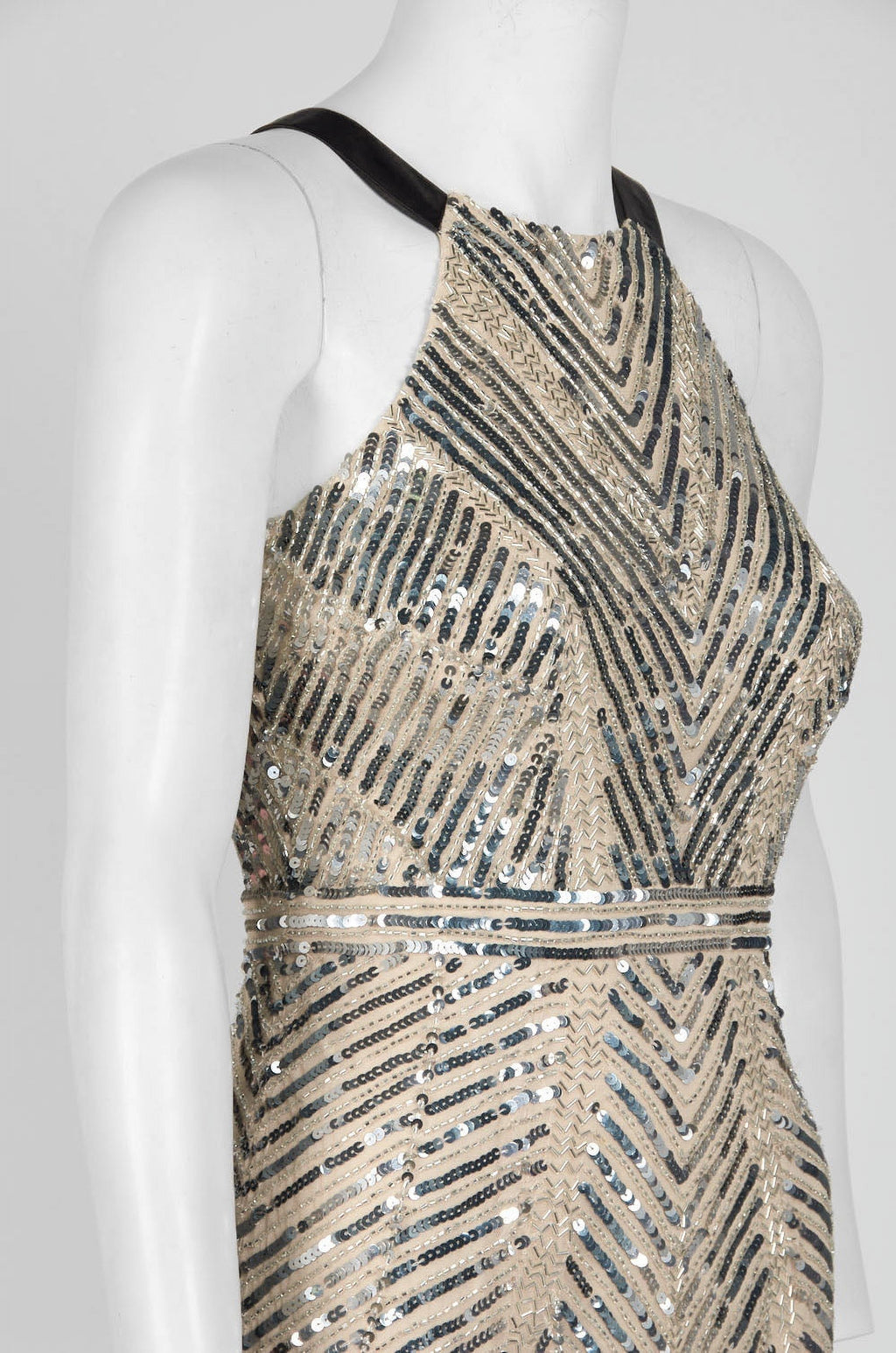 Champagne Halter Neck Bodycon Sequin Dress F8777