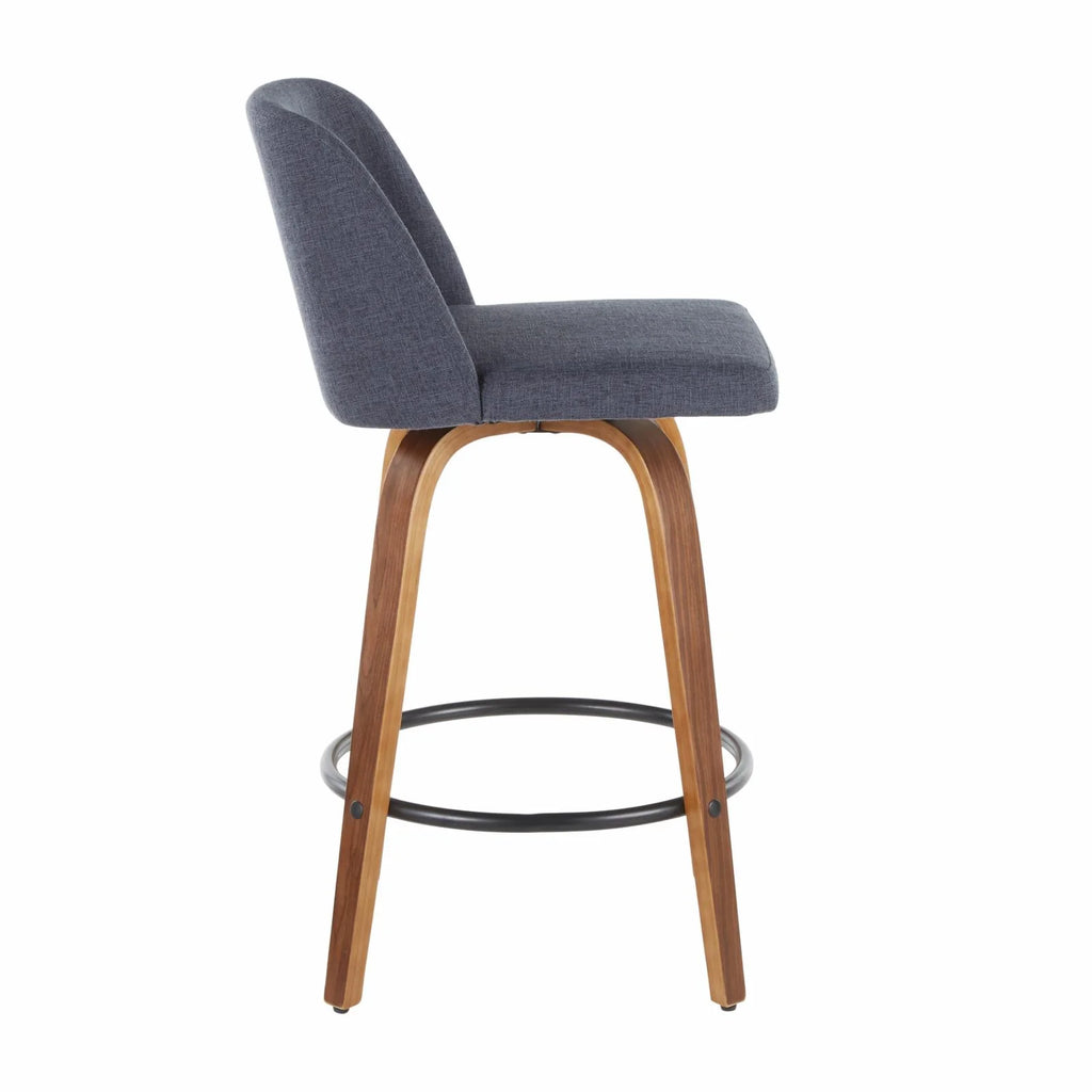 Walnut and Blue Fabric Counter Stool Set of 2 N4151