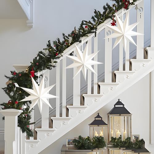 9-Pointed Christmas Paper Star Lanterns 12 Inch White F57491