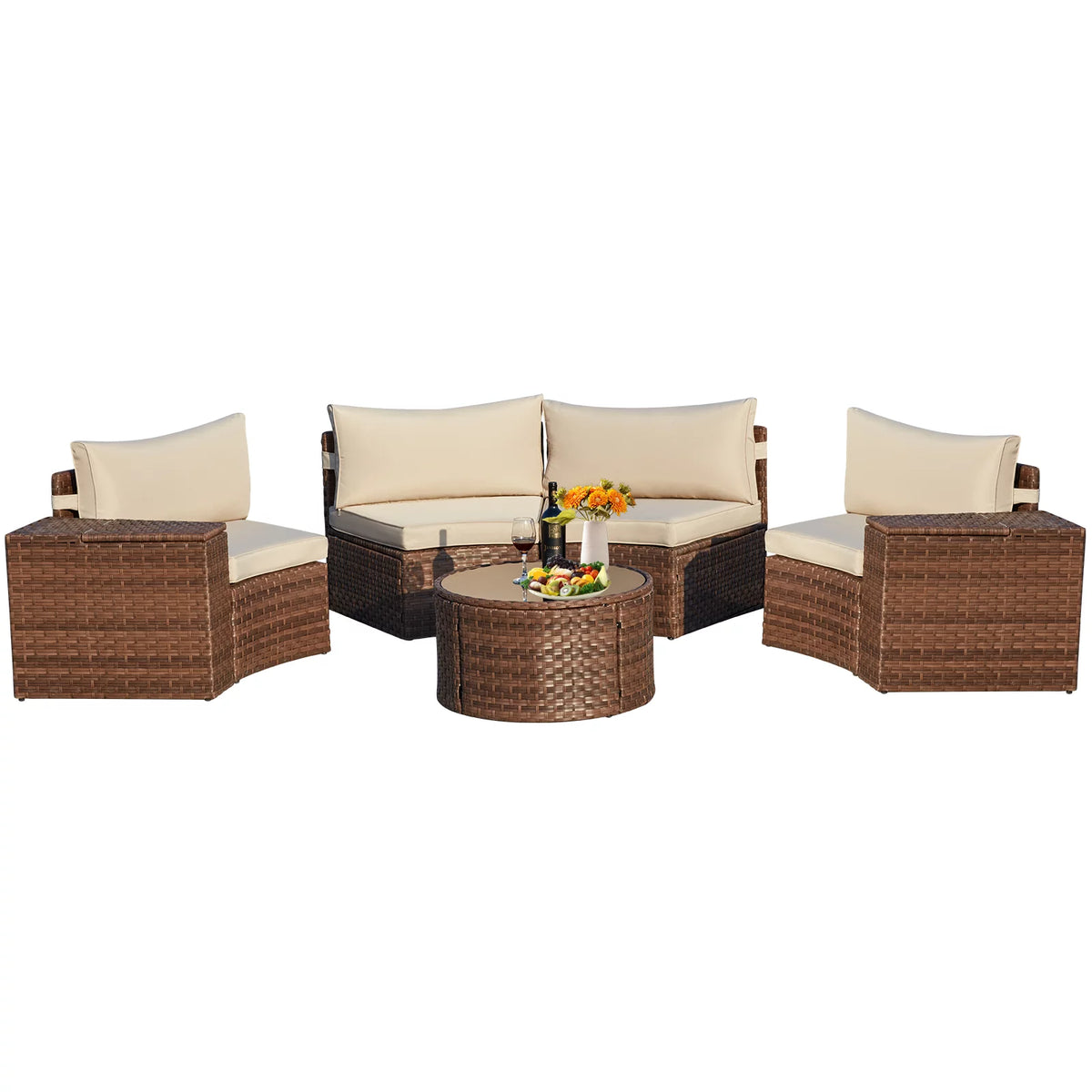 7 Piece Wicker Sectional Sofa and Glass Table Patio Set A3022