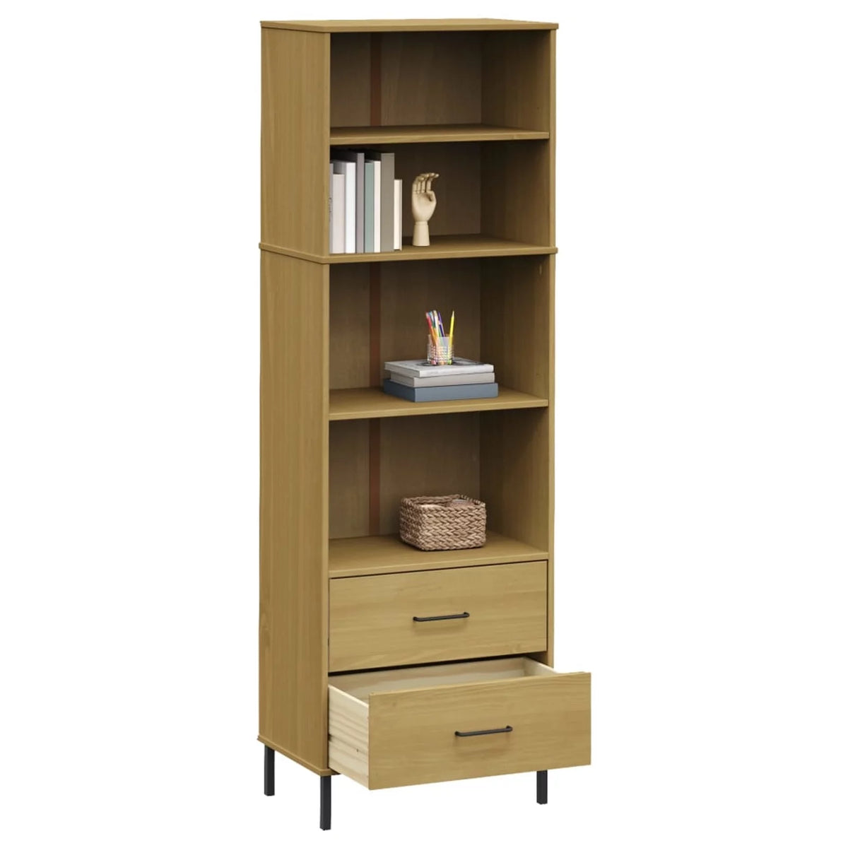 Pine Wood Bookcase with 2 Drawers and 4 Compartments L33644