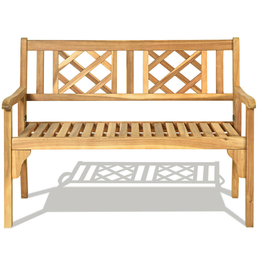 Patio Foldable Bench with Curved Backrest and Armrest K210
