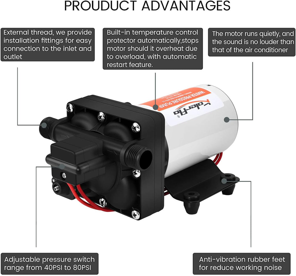 12V DC 5.0 GPM 55 PSI Self Priming Water Pressure Booster Pump A30924