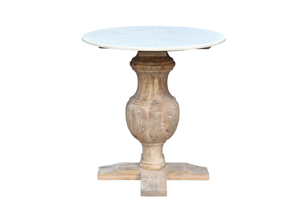 Handmade Marble and Solid Wood Pedestal End Table D8955