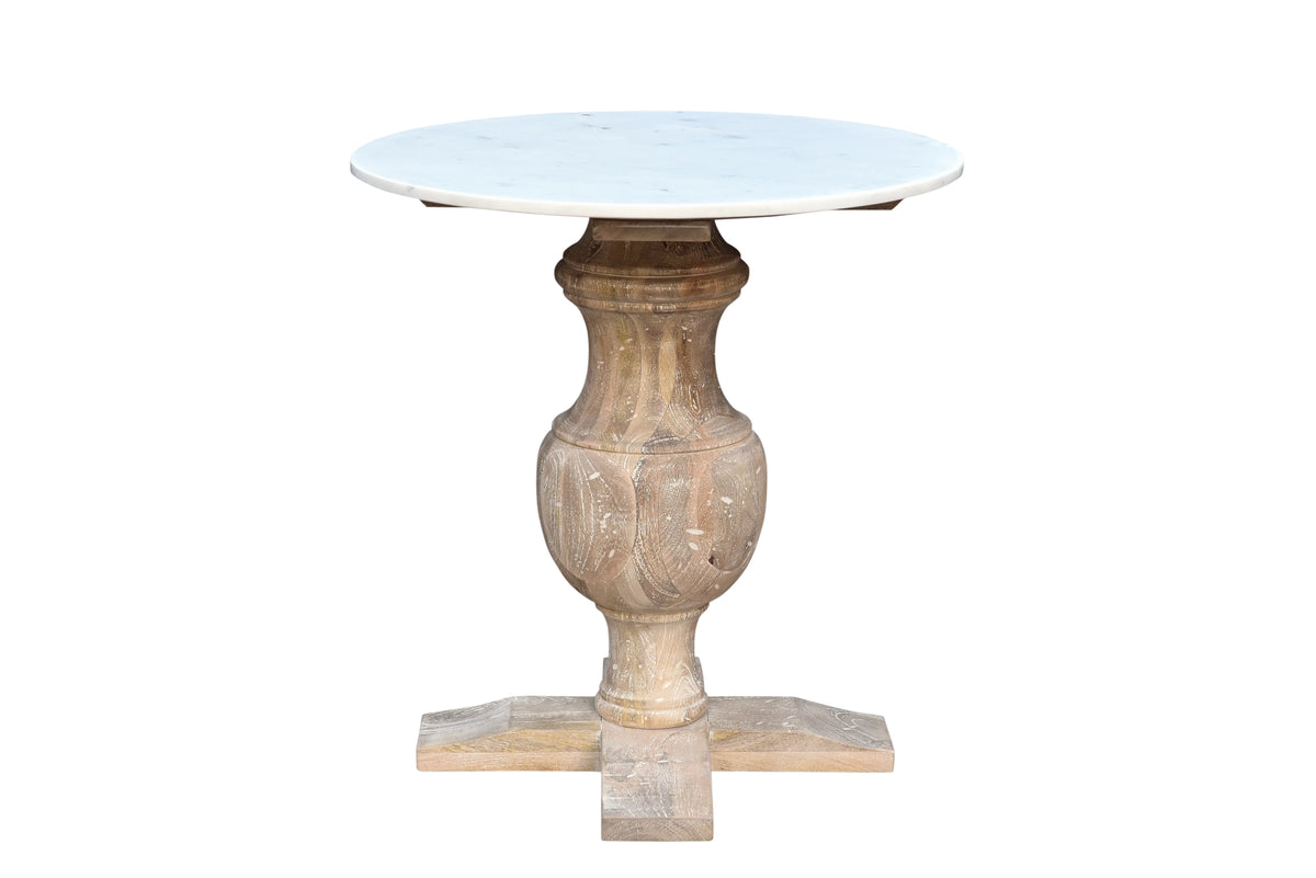 Handmade Marble and Solid Wood Pedestal End Table D8955