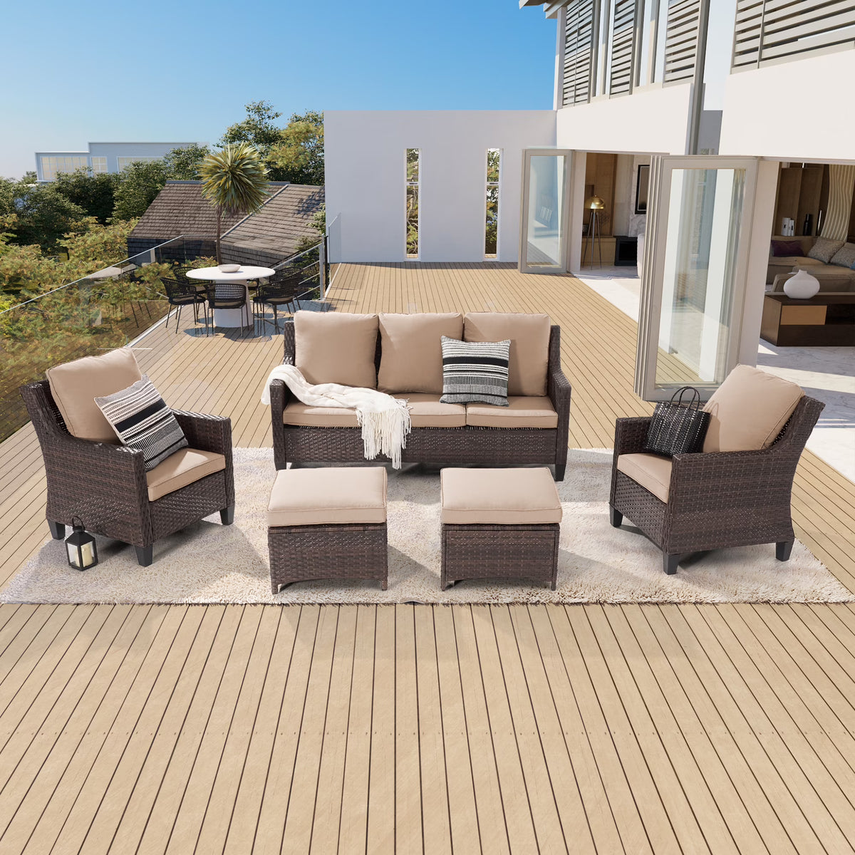 5-Piece Rattan Patio Sofa Set with Ottomans K4062